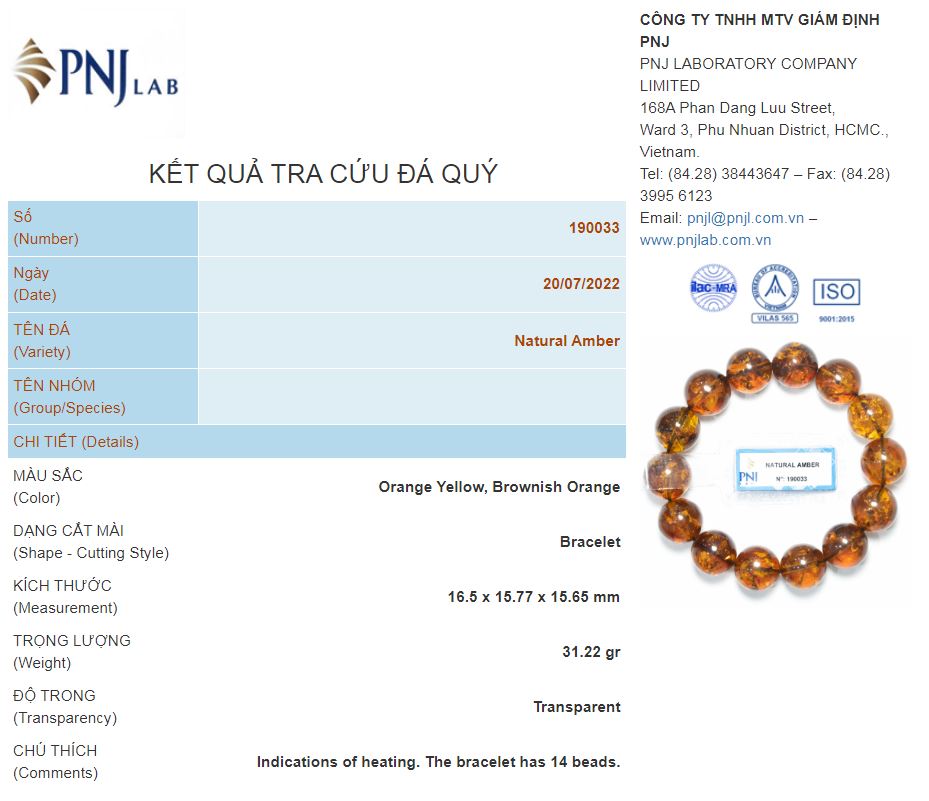 Vòng Hổ Phách huyết vàng nâu 16mm