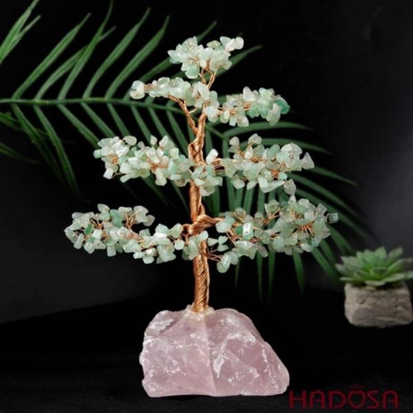 Cây tài lộc đá thạch anh xanh đầy quý phái