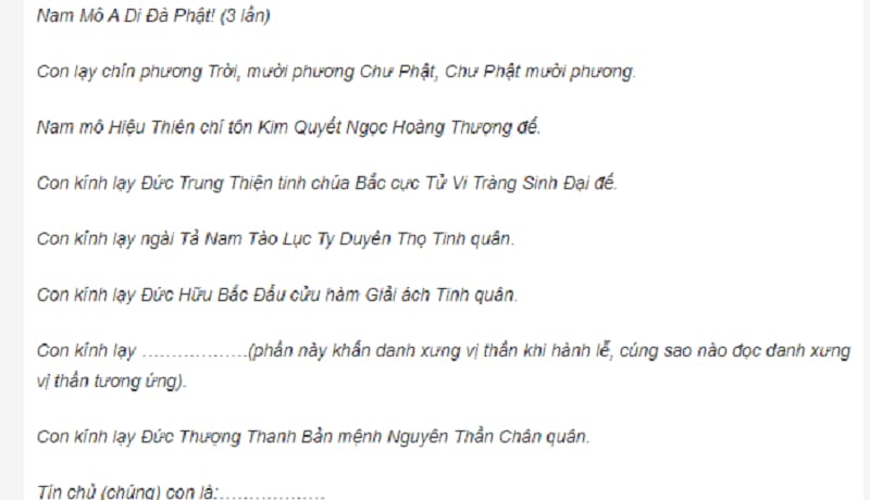 Chi tiết văn khấn sao giải hạn