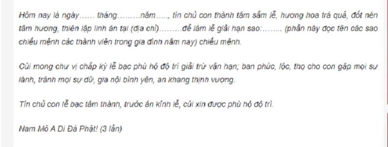 Chi tiết văn khấn sao giải hạn