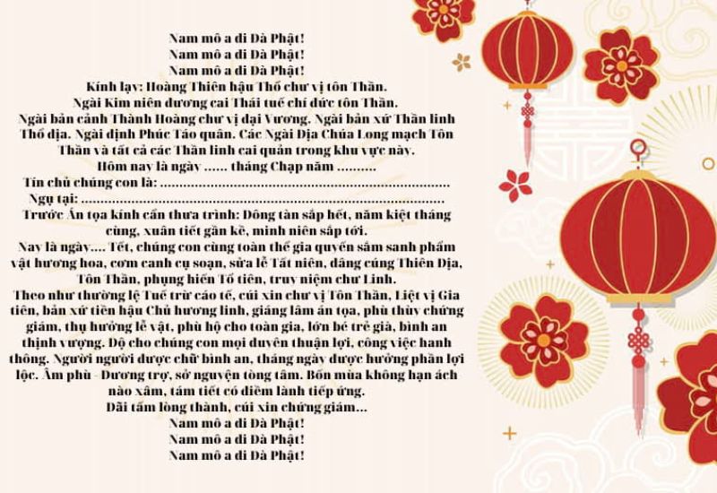 Văn khấn cúng tất niên