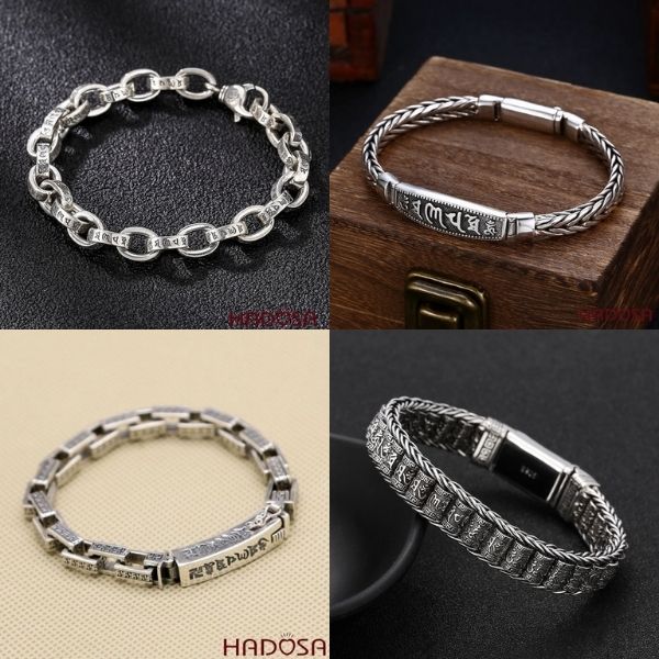 Lắc tay bạc nam khắc câu chú trong Đạo Phật với mong ước an lành