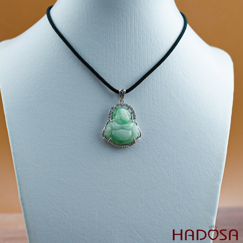 Mặt Di Lặc Cẩm Thạch trắng lí 24x26mm