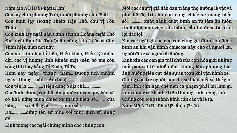Mẫu văn khấn cúng xe đầu năm cầu cho chủ nhân bình an và thuận lợi
