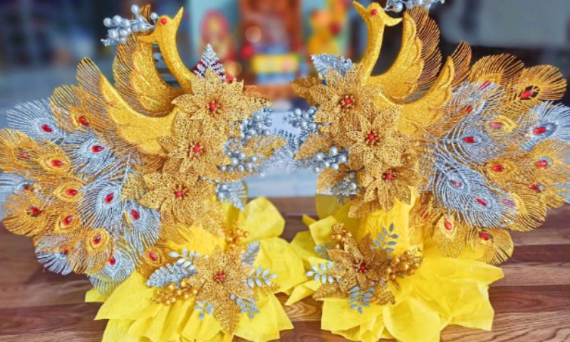 Oản tài lộc được trang trí bắt mắt với màu vàng chủ đạo