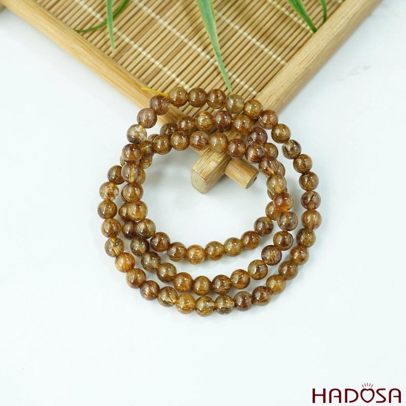 Vòng 108 hạt thạch anh tóc màu nâu