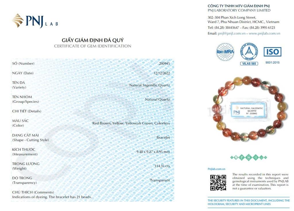 Giấy kiểm định chất lượng vòng tay tại Hadosa