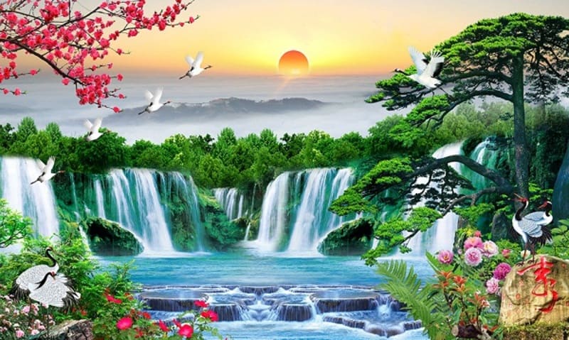 Mẫu tranh sơn thủy hữu tình