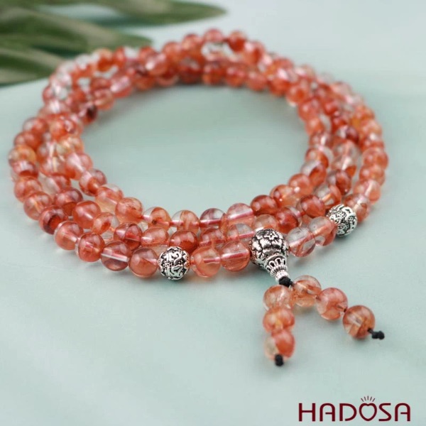 Vòng cuốn thạch đá ưu linh đỏ 108 hạt Hadosa