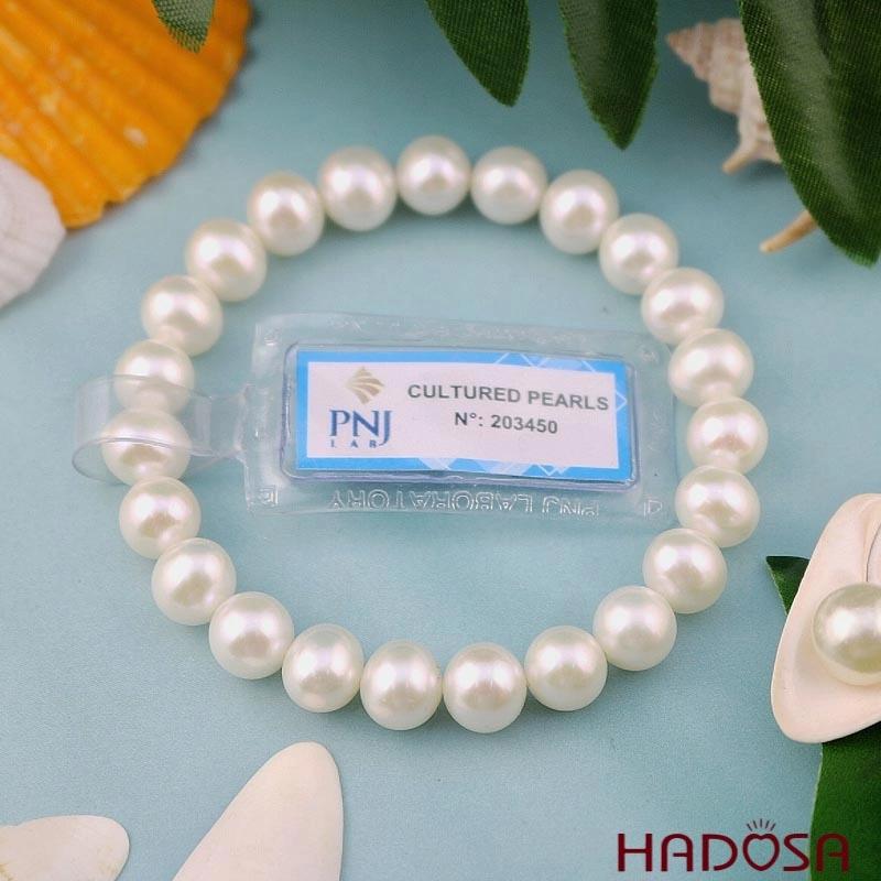 Sản phẩm vòng tay làm từ ngọc trai trắng 9mm sang trọng