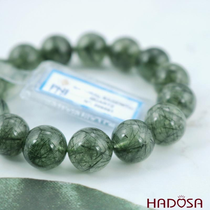 Vòng đá Thạch anh tóc xanh 13mm chuẩn 4A