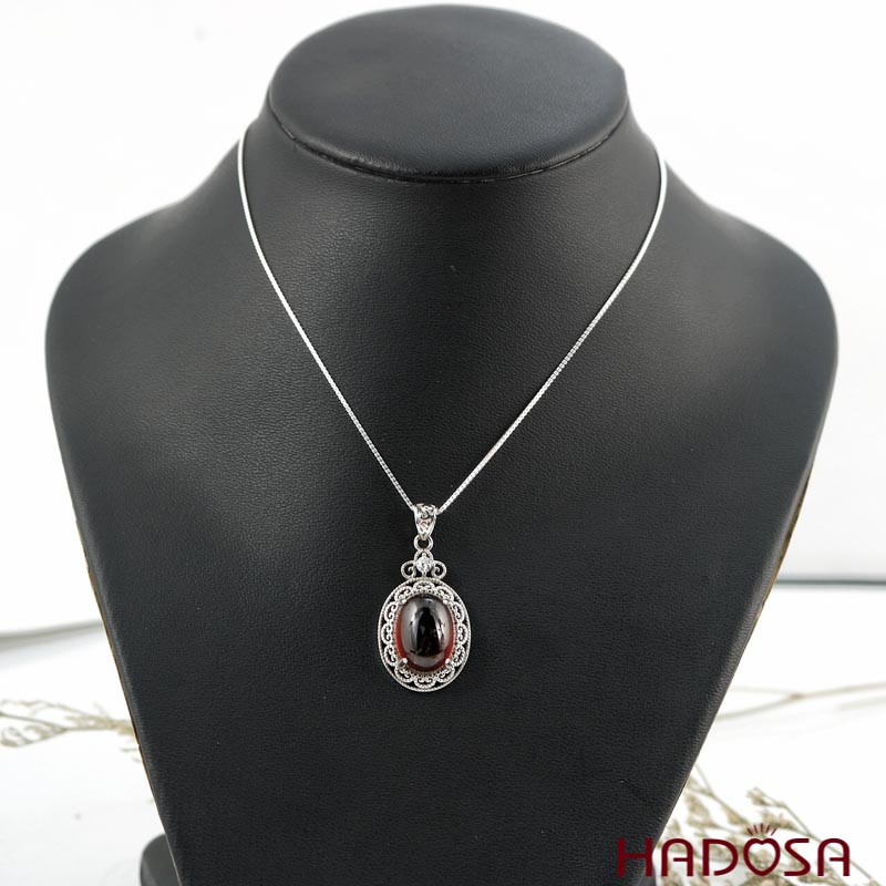 Mặt đá Garnet bạc 925