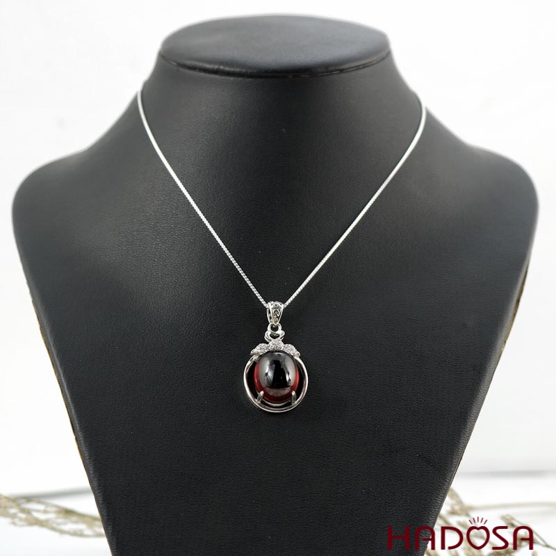 Mặt đá Garnet bạc 925