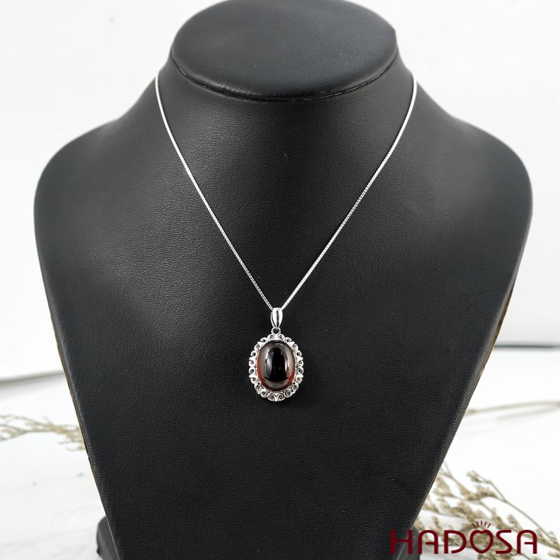 Mặt đá Garnet bạc 925