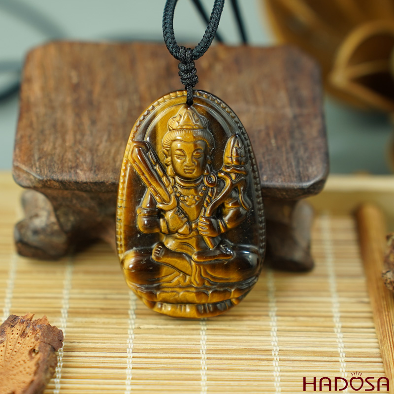 Mặt đá Mắt Hổ vàng nâu Hư Không Tạng Bồ Tát (Sửu, Dần) 44*29*11mm