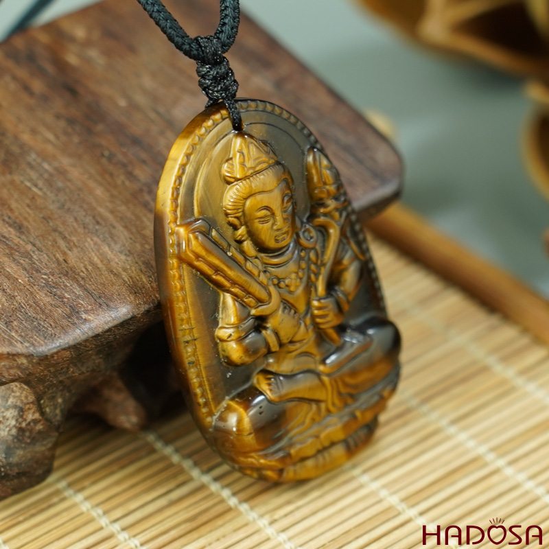 Mặt đá Mắt Hổ vàng nâu Hư Không Tạng Bồ Tát (Sửu, Dần) 44*29*11mm