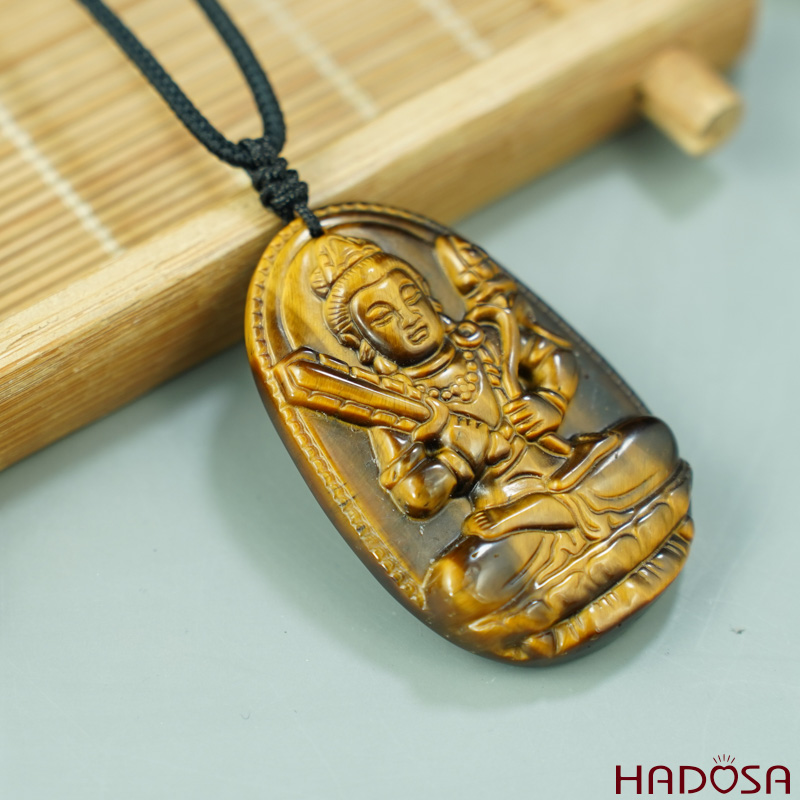 Mặt đá Mắt Hổ vàng nâu Hư Không Tạng Bồ Tát (Sửu, Dần) 44*29*11mm