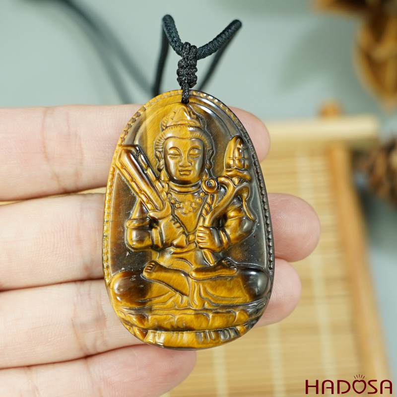 Mặt đá Mắt Hổ vàng nâu Hư Không Tạng Bồ Tát (Sửu, Dần) 44*29*11mm