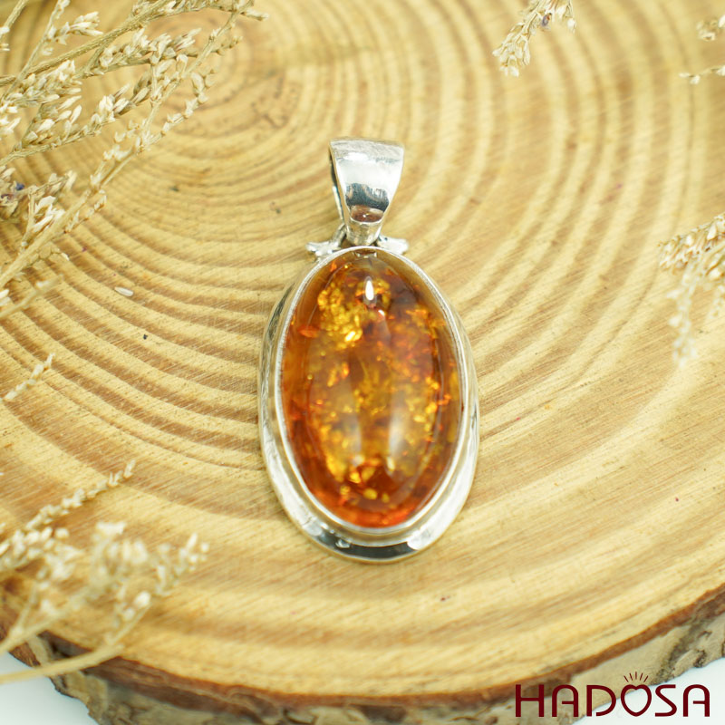 Mặt dây chuyền bạc Hổ Phách Baltic oval 18*25mm