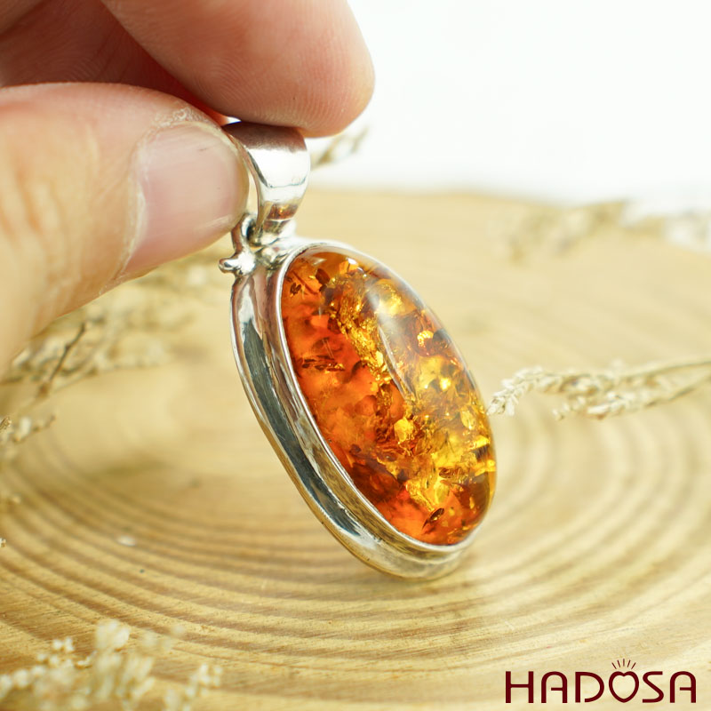 Mặt dây chuyền bạc Hổ Phách Baltic oval 18*25mm