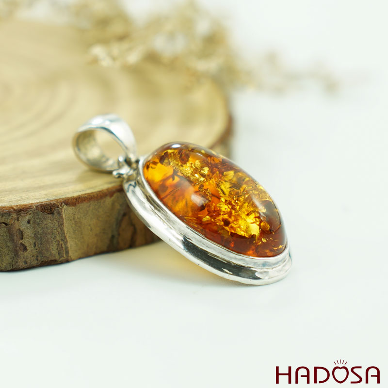 Mặt dây chuyền bạc Hổ Phách Baltic oval 18*25mm