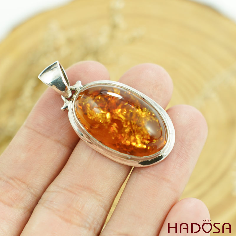 Mặt dây chuyền bạc Hổ Phách Baltic oval 18*25mm