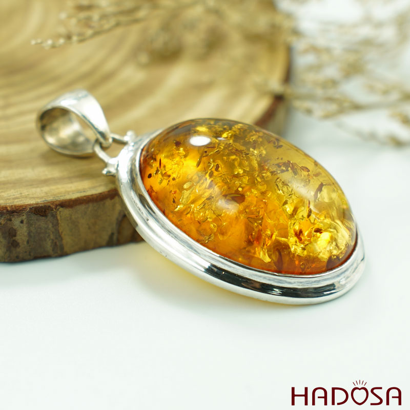 Mặt dây chuyền bạc Hổ Phách Baltic oval 25*35mm