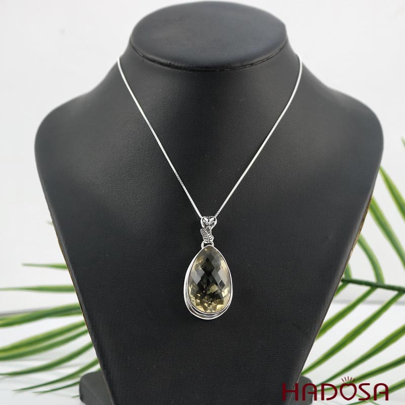 Mặt dây chuyền đá Topaz vàng chanh bạc 925