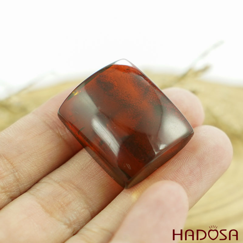 Mặt Hổ Phách chữ nhật nâu đỏ 21x25mm