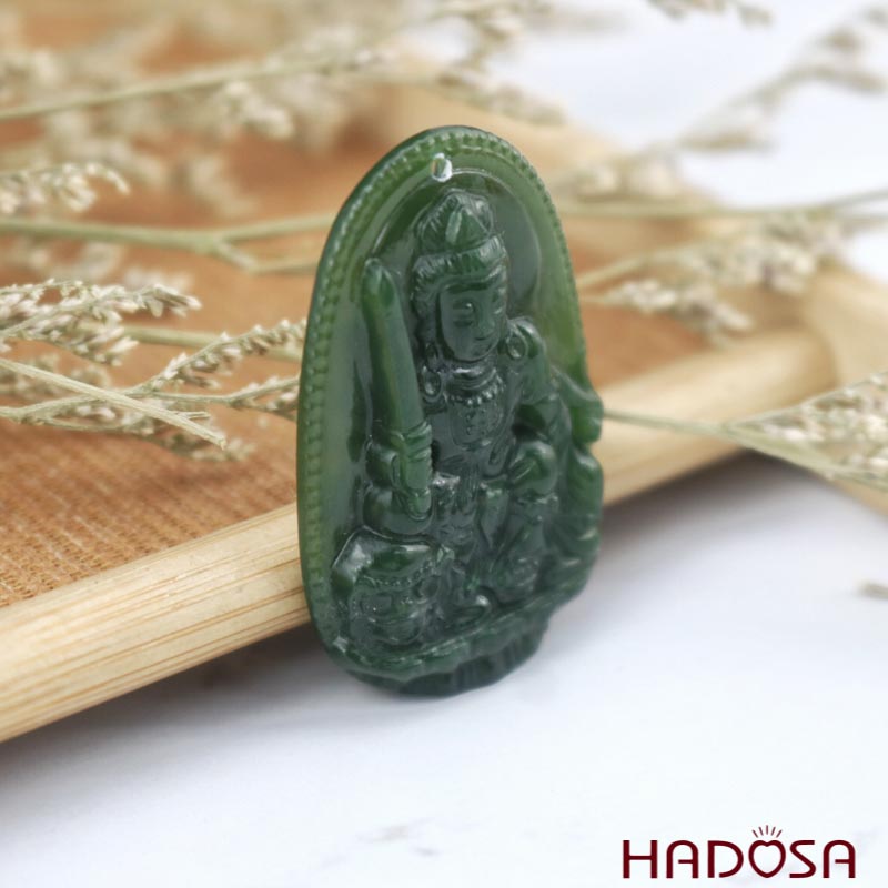 Mặt Ngọc Bích Vân Thù Bồ Tát (Mão) 37x25mm