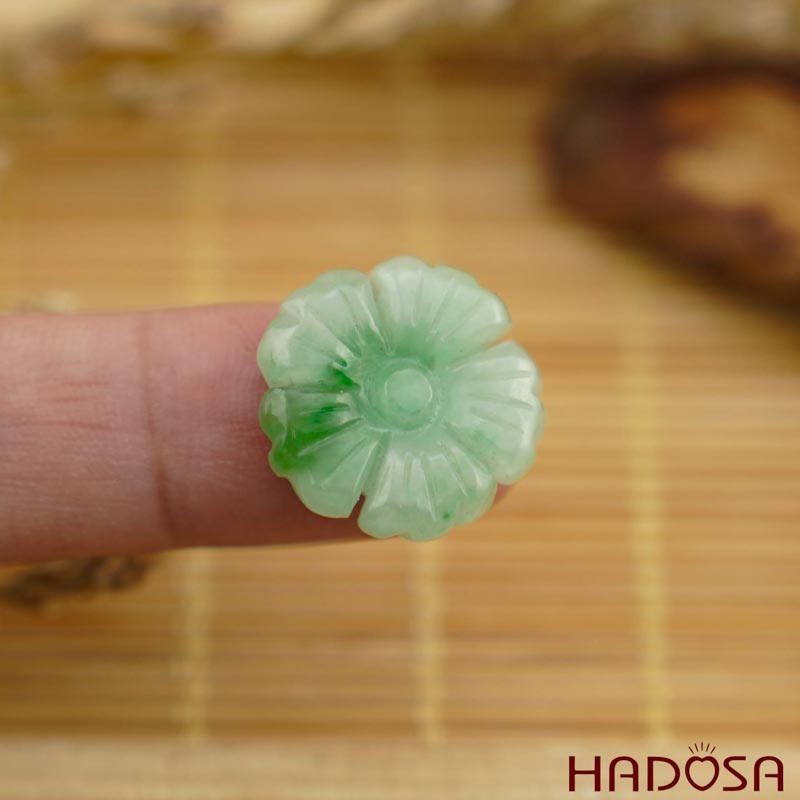 Mặt Cẩm Thạch hoa mai xanh lí 17mm