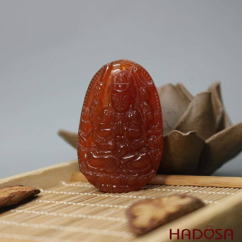 Mặt Phật bản mệnh đá mã não đỏ 49x31x8mm