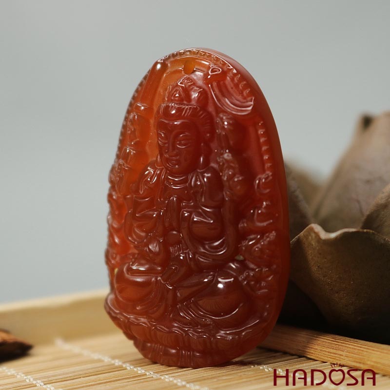 Mặt Phật bản mệnh đá mã não đỏ 49x31x8mm