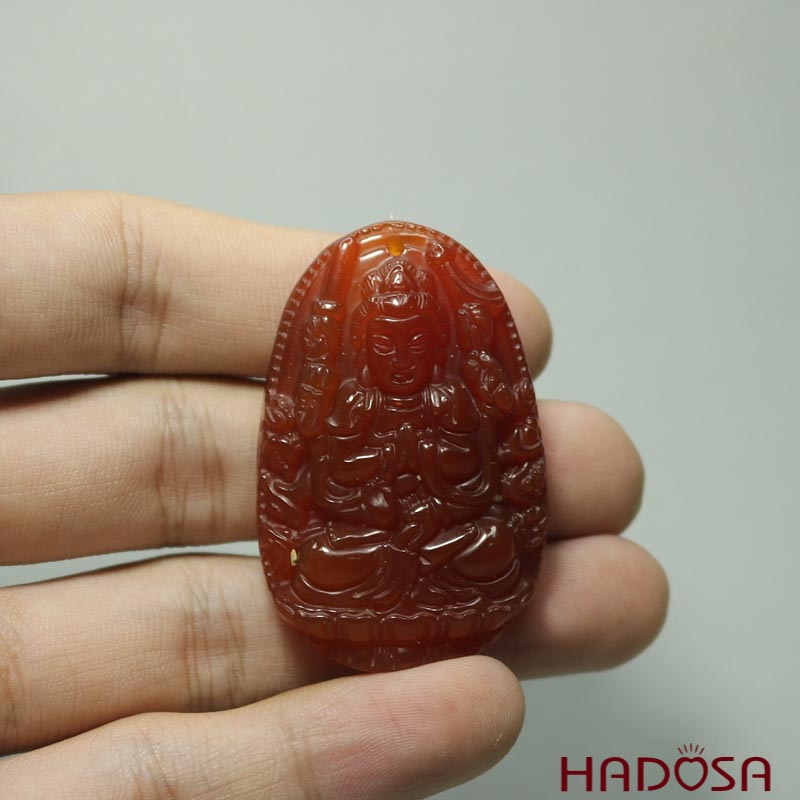 Mặt Phật bản mệnh đá mã não đỏ 49x31x8mm