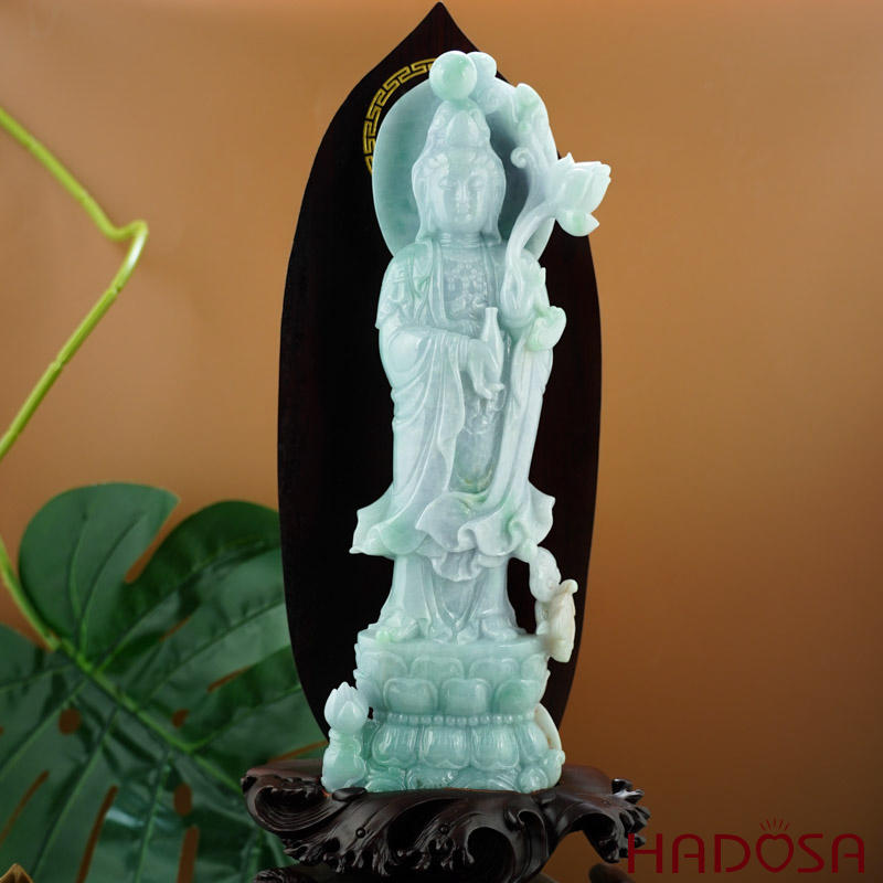 Phật Bà Quan Âm Cẩm Thạch 27x9cm