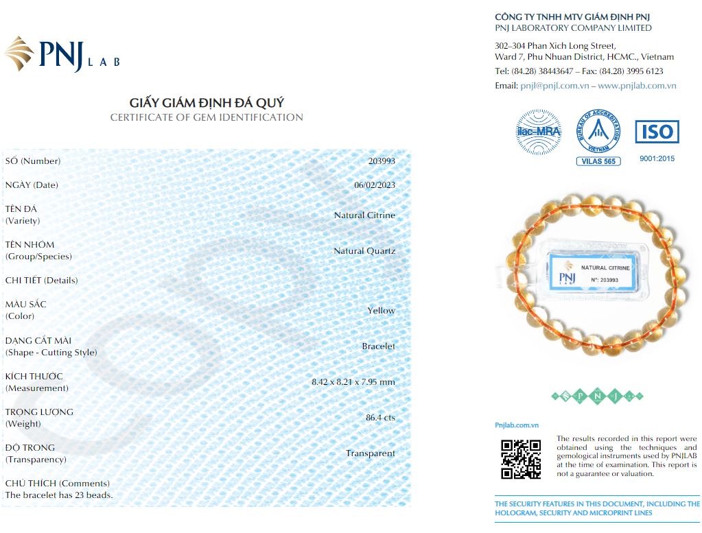 Vòng tay đá Thạch Anh Vàng 08mm chuẩn 5A