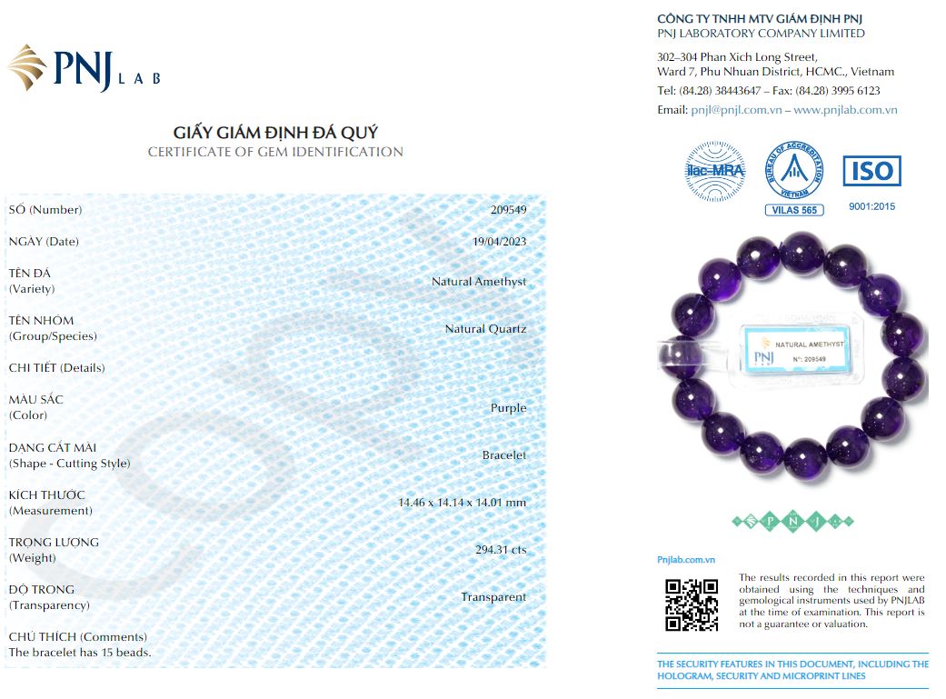 Vòng đá Thạch anh tím 14mm chuẩn 6A