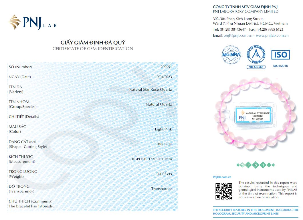 Vòng tay Thạch anh hồng sao 10mm 6A