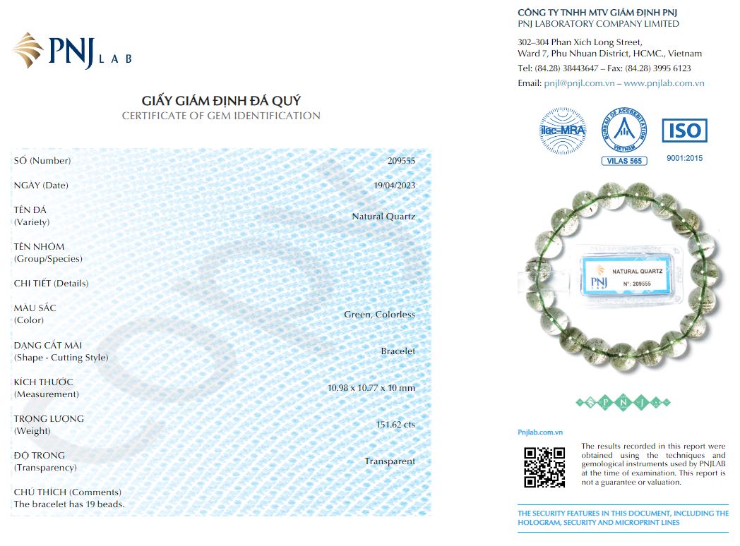 Vòng Thạch anh ưu linh xanh 10mm chuẩn 4A