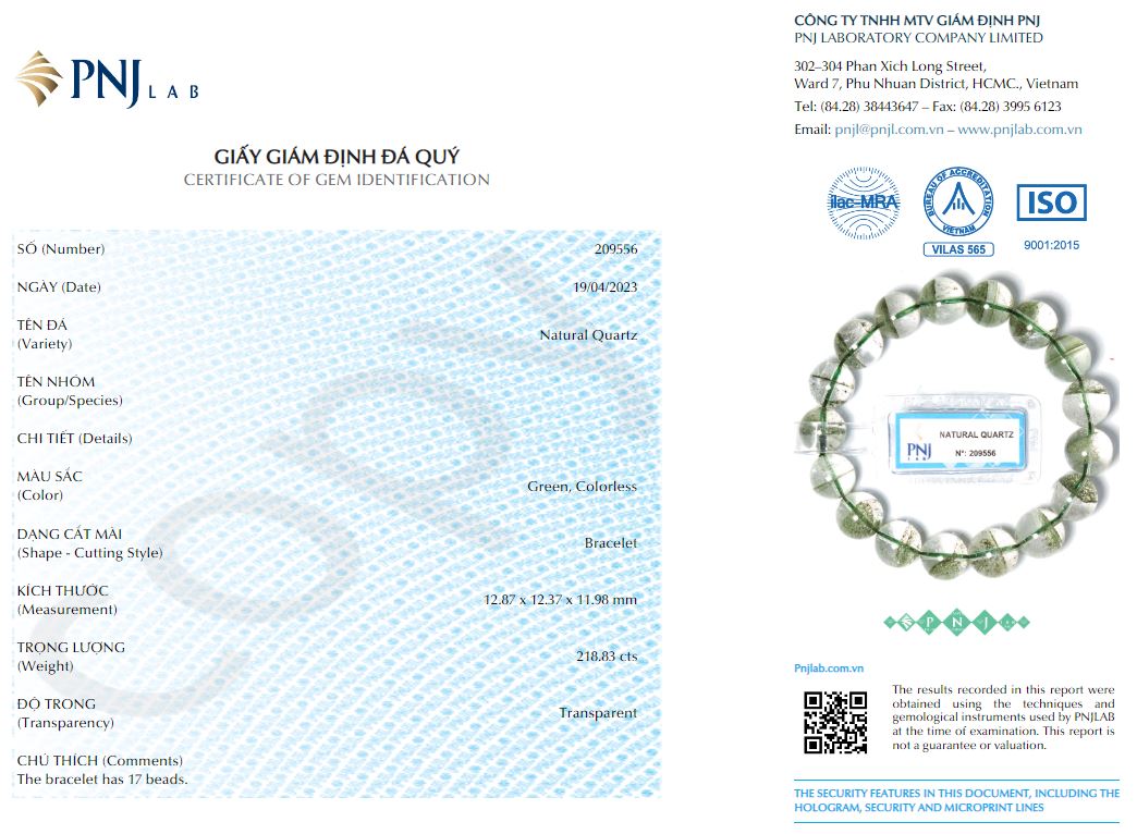 Vòng Thạch anh ưu linh xanh 12mm chuẩn 4A