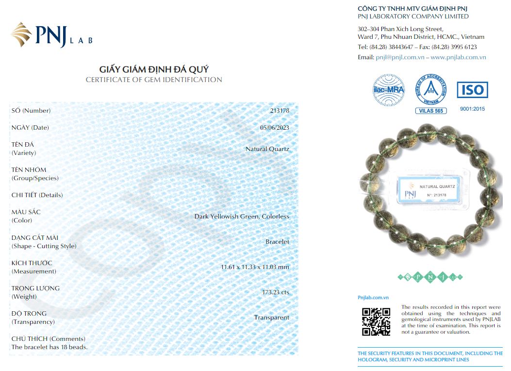 Vòng thạch anh tóc xanh 11mm 5A