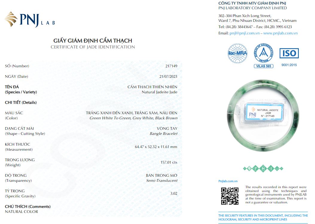 Vòng Ngọc Cẩm Thạch trắng vân xanh lý ni 52