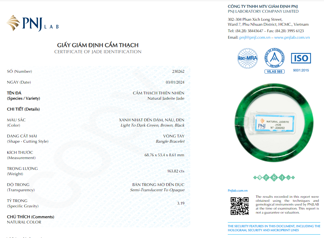 Vòng Ngọc Cẩm Thạch bản tròn xanh tươi ni 52