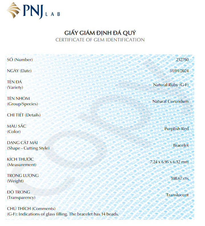 Vòng đá Ruby Thái lu thống hồng 7*11mm cao cấp