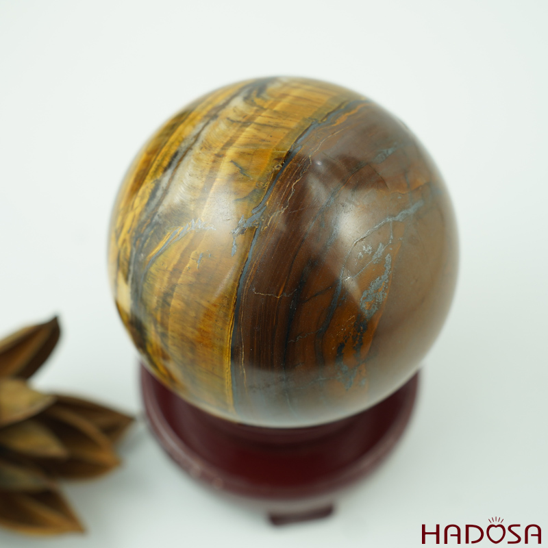Cầu Thạch Anh Mắt Hổ vàng nâu vân sáng bắt mắt khi xoay chuyển nhìn ngắm