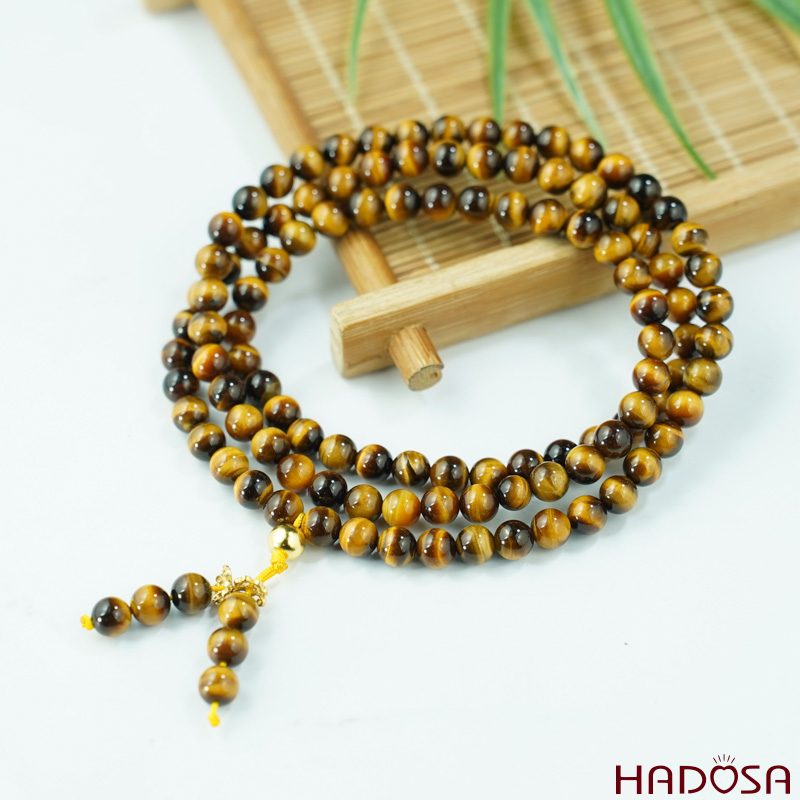 Tràng 108 hạt mắt hổ vàng nâu 6mm