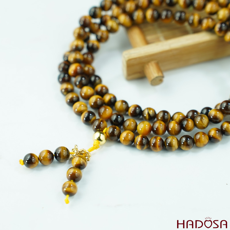 Tràng 108 hạt mắt hổ vàng nâu 6mm