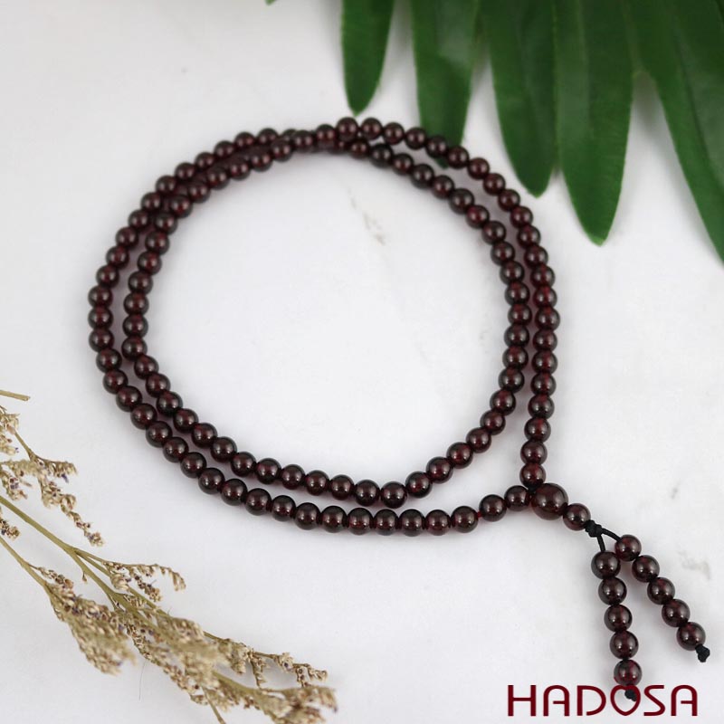 Tràng 108 hạt đá Ngọc Hồng Lựu - Garnet Star 5mm (Thổ, Hỏa)