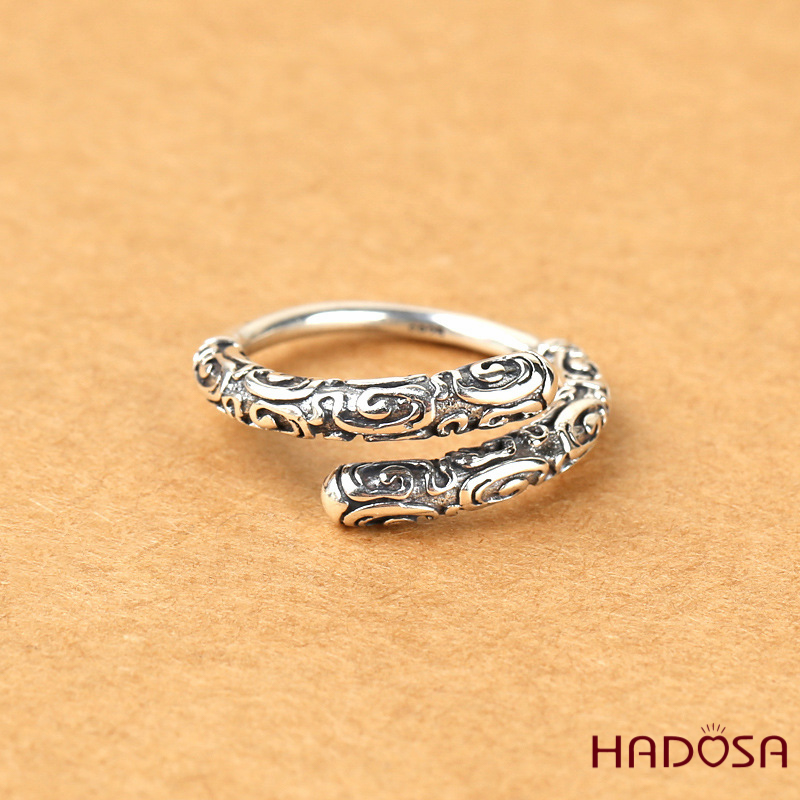 Nhẫn Bạc Thái khắc nổi gậy Như Ý