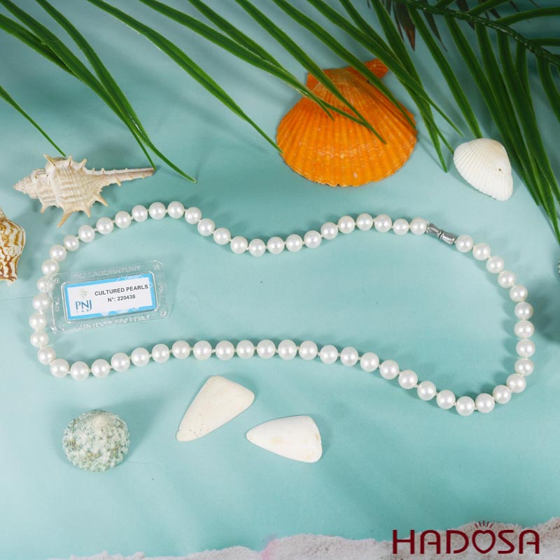 Vòng cổ Ngọc trai trắng ánh hồng 7mm